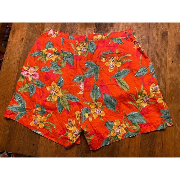 Lauren Ralph Lauren 18W plus women’s linen shorts pants orange floral tropical - Picture 5 of 7